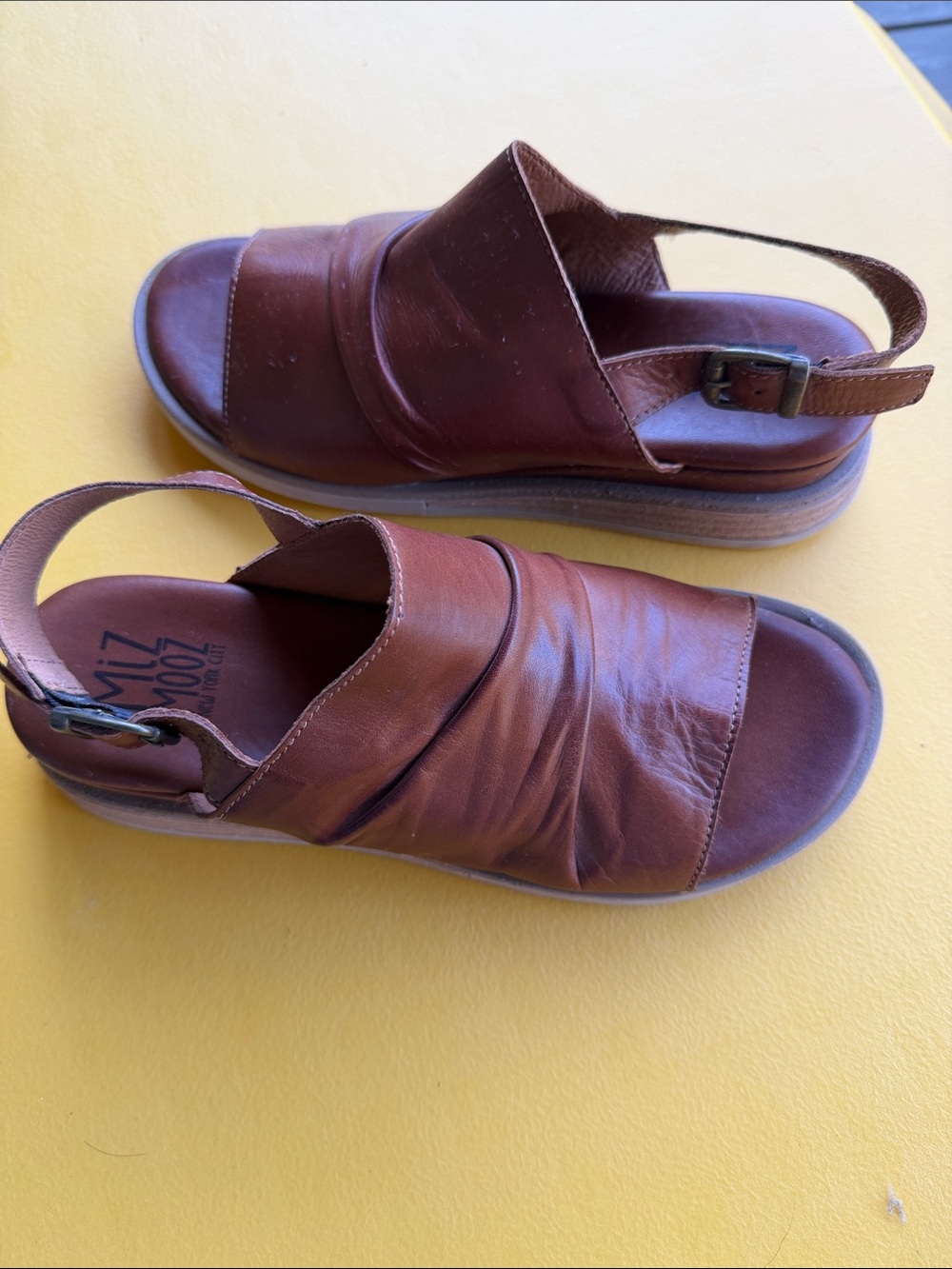 Miz Mooz Cognac Brown Leather Slingback Sandals
